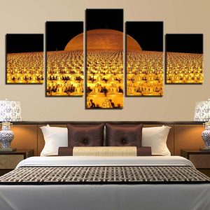 Gold Buddha Dhammakaya Landscape - Religion 5 Panel Canvas Art Wall Decor