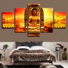 Gold Buddha Meditation Sunshine - Religion 5 Panel Canvas Art Wall Decor