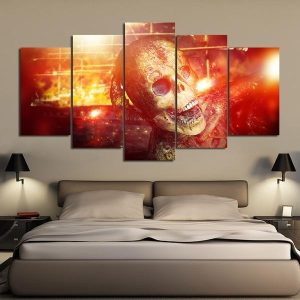 Gold Skull Scary In Sparks - Abstract 5 Panel Canvas Art Wall Decor