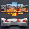 Golden Building And River - Nature 5 Panel Canvas Art Wall Decor