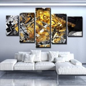 Golden Engine - Automative 5 Panel Canvas Art Wall Decor