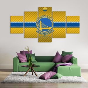 Golden State Warrior Logo Basketball - 5 Panel Canvas Art Wall Decor