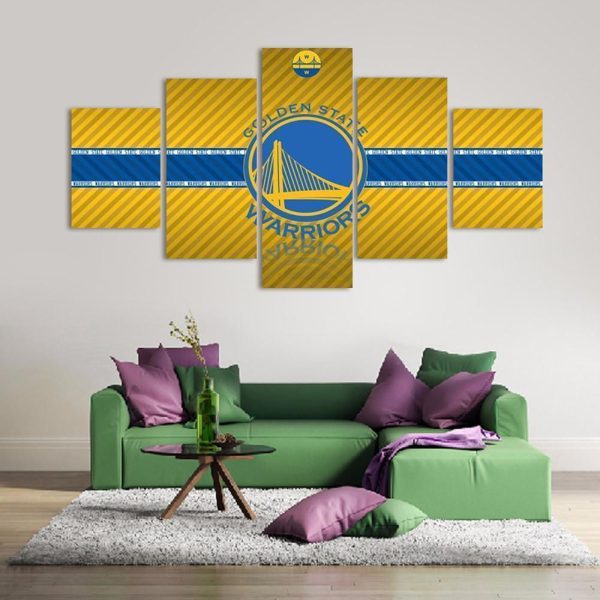 Golden State Warrior Logo Basketball - 5 Panel Canvas Art Wall Decor