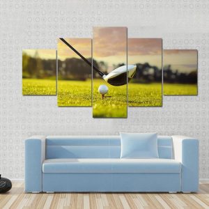 Golf Ball On Tee - Sport 5 Panel Canvas Art Wall Decor