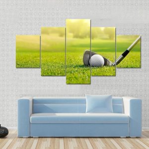 Golf Ball With Stick - Sport 5 Panel Canvas Art Wall Decor