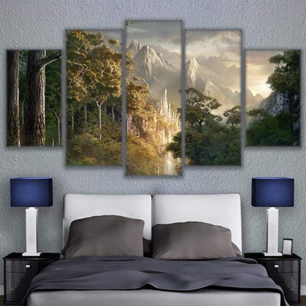 Gondor Castle Lord Of The Rings Movie - 5 Panel Canvas Art Wall Decor