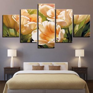 Graceful Champagne Tulips Flower Abstract - Nature 5 Panel Canvas Art Wall Decor