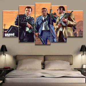 Grand Theft Auto V Character Posters 8 Gaming - 5 Panel Canvas Art Wall Decor