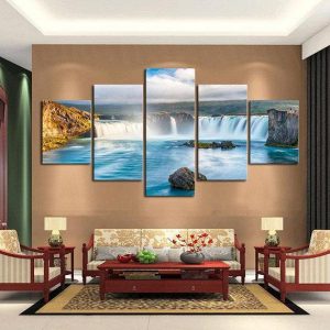 Grand Waterfall - Nature 5 Panel Canvas Art Wall Decor