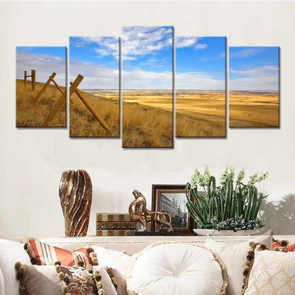 Grasslands And Blue Sky - Space 5 Panel Canvas Art Wall Decor