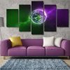 Green And Purple Planet - Space 5 Panel Canvas Art Wall Decor