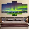 Green Aurora And Starry Sky - Nature 5 Panel Canvas Art Wall Decor