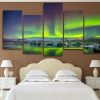 Green Aurora Night - Nature 5 Panel Canvas Art Wall Decor