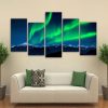 Green Aurora With Snow Mountain - Nature 5 Panel Canvas Art Wall Decor