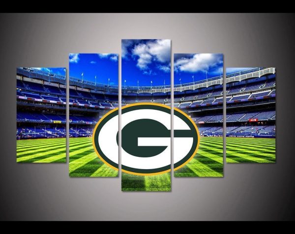 Green Bay Packers Stadium Logo Football - 5 Panel Canvas Art Wall Decor