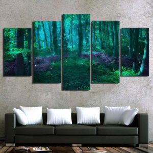 Green Tree Abstract Fairy Tale Forest Tree - Nature 5 Panel Canvas Art Wall Decor