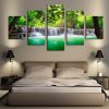 Green Waterfall Scenery - Nature 5 Panel Canvas Art Wall Decor