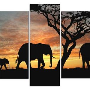 Group Of Elephants In Africa Elephant - Animal 5 Panel Canvas Art Wall Decor