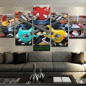 Guitar Abstract Mural - Abstract 5 Panel Canvas Art Wall Decor