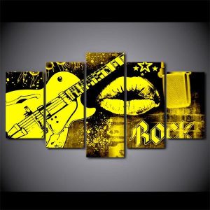 Guitar Print Mouth Lips Kiss Wall Picture Music Pos - Music 5 Panel Canvas Art Wall Decor