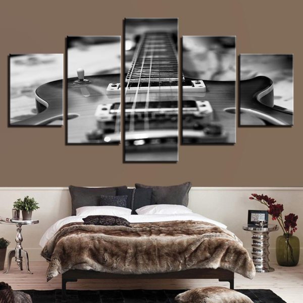 Guitar Vintage Black White - Music 5 Panel Canvas Art Wall Decor