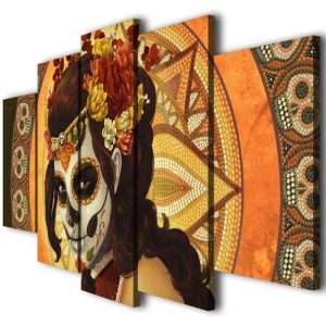 Halloween Day Of The Dead - Abstract 5 Panel Canvas Art Wall Decor