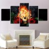 Halloween Horror Skull Canvass Fire Red Roses Abstract - Animal 5 Panel Canvas Art Wall Decor