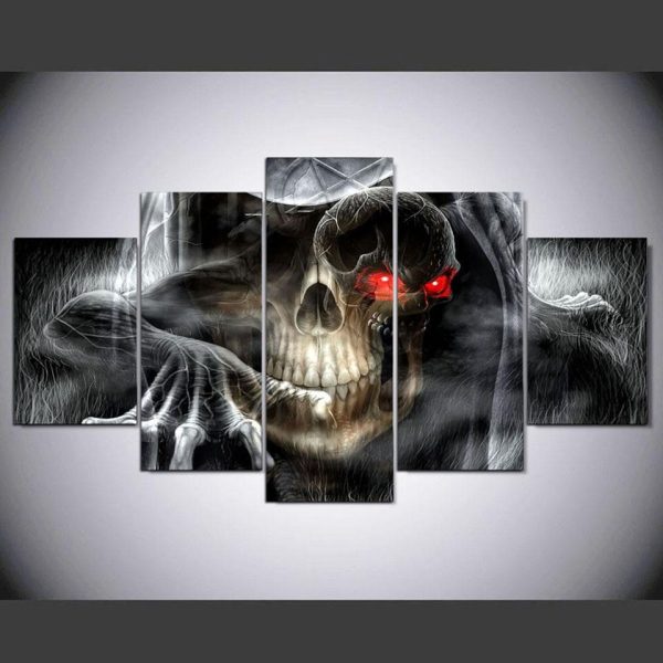 Hallween Horror Cool Skull - Anime 5 Panel Canvas Art Wall Decor