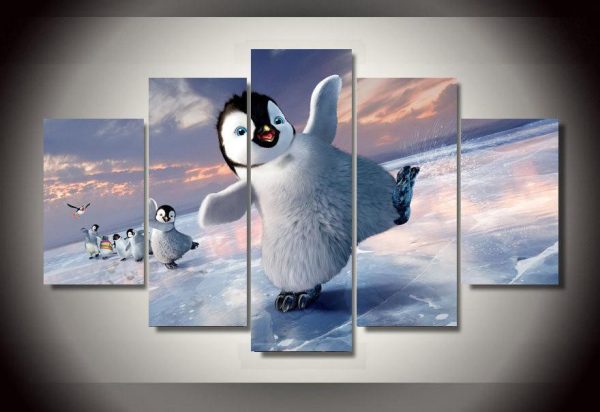 Happy Feet - Animal 5 Panel Canvas Art Wall Decor