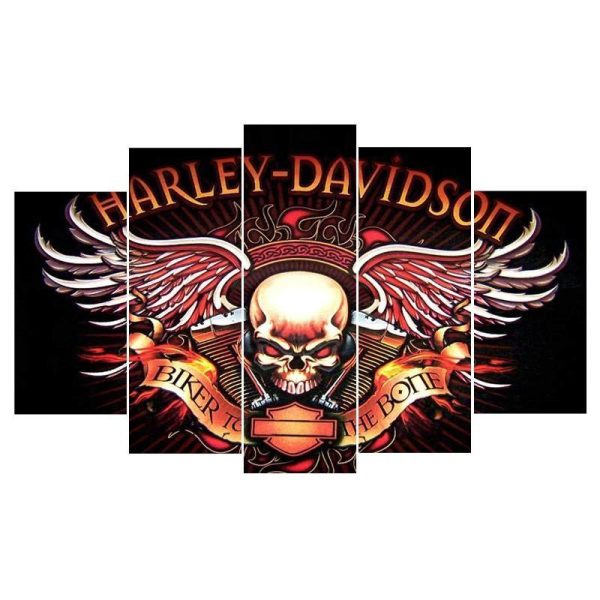 Harley Davidson Skull Car & Motor - 5 Panel Canvas Art Wall Decor