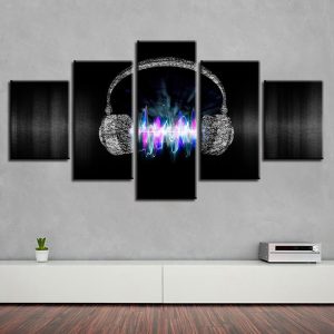 Headset Music - Music 5 Panel Canvas Art Wall Decor