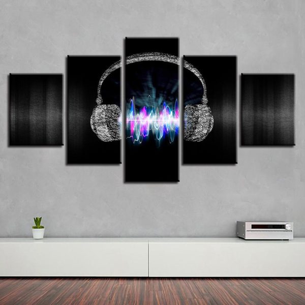 Headset Music - Music 5 Panel Canvas Art Wall Decor