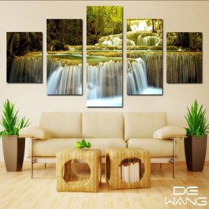 Heaven Waterfall - Nature 5 Panel Canvas Art Wall Decor