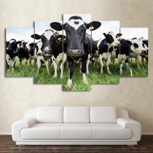 Herd Of Cows Saying Hello Animal - 5 Panel Canvas Art Wall Decor