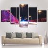 Highway And Lights Night - Nature 5 Panel Canvas Art Wall Decor