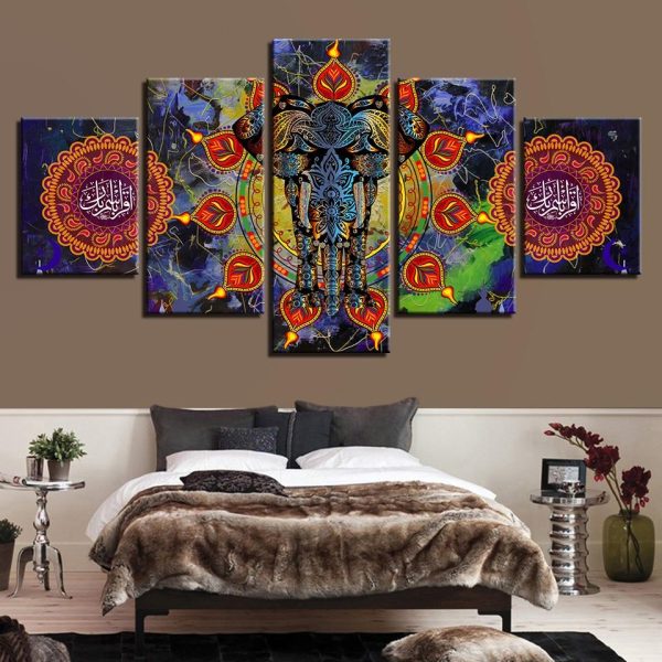 Hindu Elephant - Religion 5 Panel Canvas Art Wall Decor