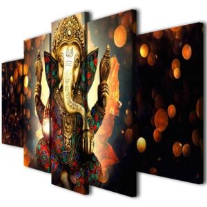 Hindu God Ganesha 15 - Religion 5 Panel Canvas Art Wall Decor