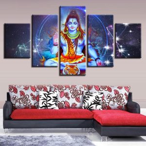 Hindu God Lord Shiva And Constellation - Religion 5 Panel Canvas Art Wall Decor