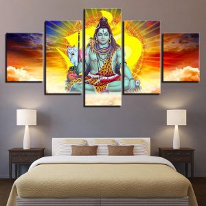 Hindu God Lord Shiva And Sunshine - Religion 5 Panel Canvas Art Wall Decor