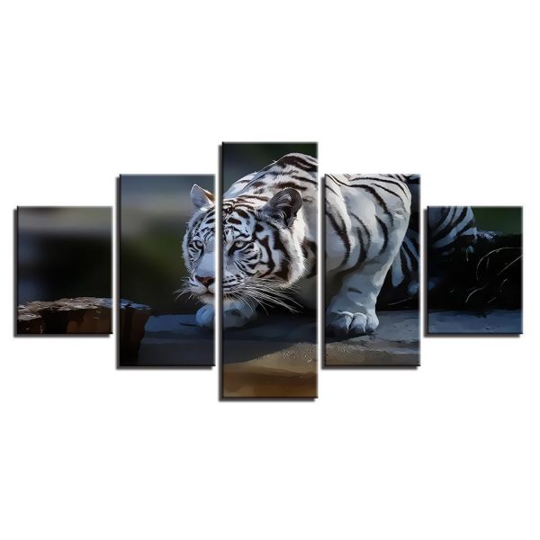 Home White Tiger 1 - Animal 5 Panel Canvas Art Wall Decor