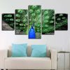 Homeation Peacock Spreads His Green Splendid Tail - Animal 5 Panel Canvas Art Wall Decor