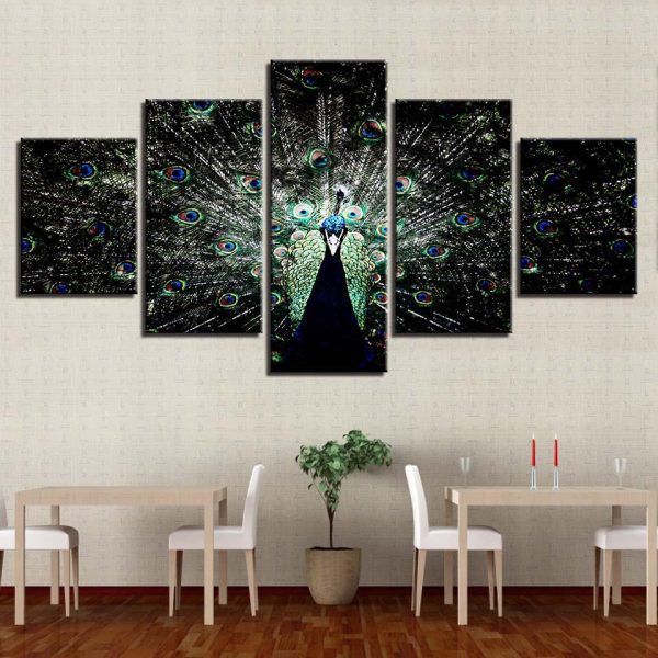 Homeative Abstract Animal Peacock - Animal 5 Panel Canvas Art Wall Decor