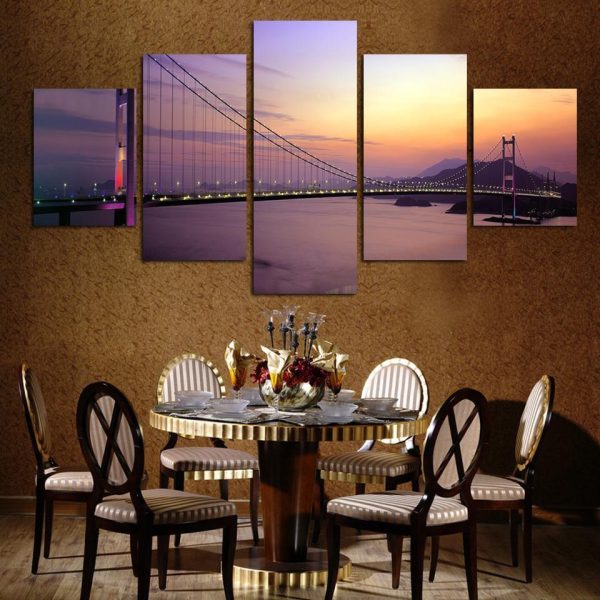 Hong Kong Sunset Skyline - Nature 5 Panel Canvas Art Wall Decor