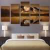 Horse Lake - Animal 5 Panel Canvas Art Wall Decor