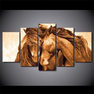 Horse Love 01 - Animmal 5 Panel Canvas Art Wall Decor