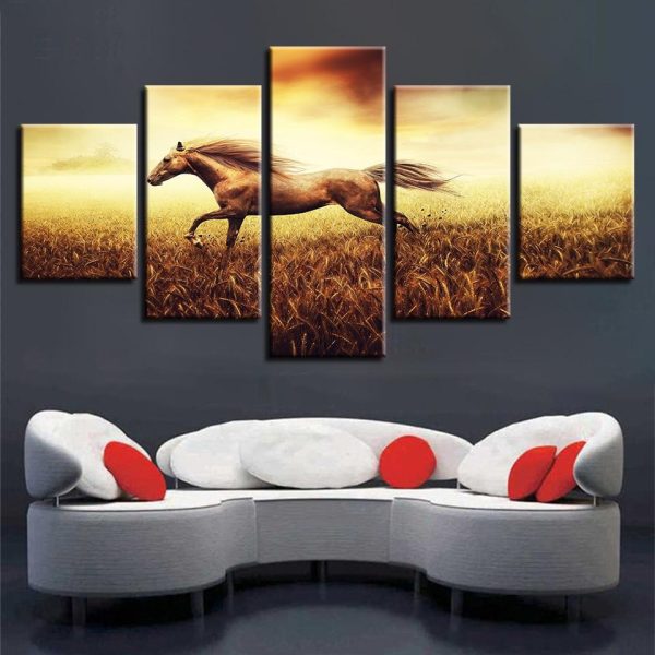 Horse Running 3 - Animal 5 Panel Canvas Art Wall Decor