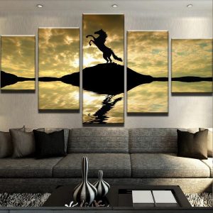 Horse Silhouette - Animal 5 Panel Canvas Art Wall Decor