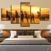 Horses Group Sunshine - Animal 5 Panel Canvas Art Wall Decor