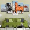 Horses Running In Thenow - Animal 5 Panel Canvas Art Wall Decor