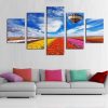 Hot Air Balloon And Flowers - Nature 5 Panel Canvas Art Wall Decor